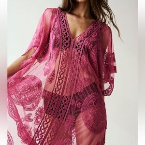 Free People Fuchsia Pink Lace Midi Dress